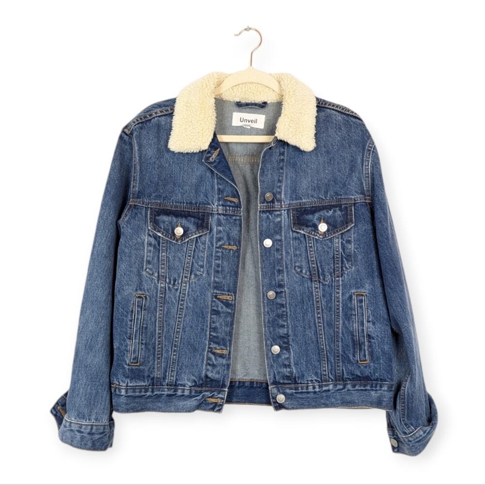 Unveil Faux Fur Sherpa Collar Blue Jean Jacket